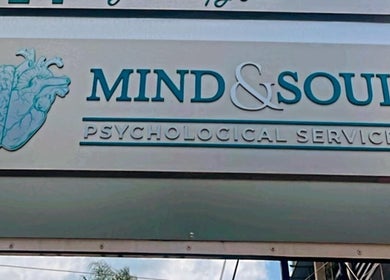 Mind&Soul ~ Psychological Services sign at Pretoria, Gauteng, ZA, featuring a brain and heart logo.