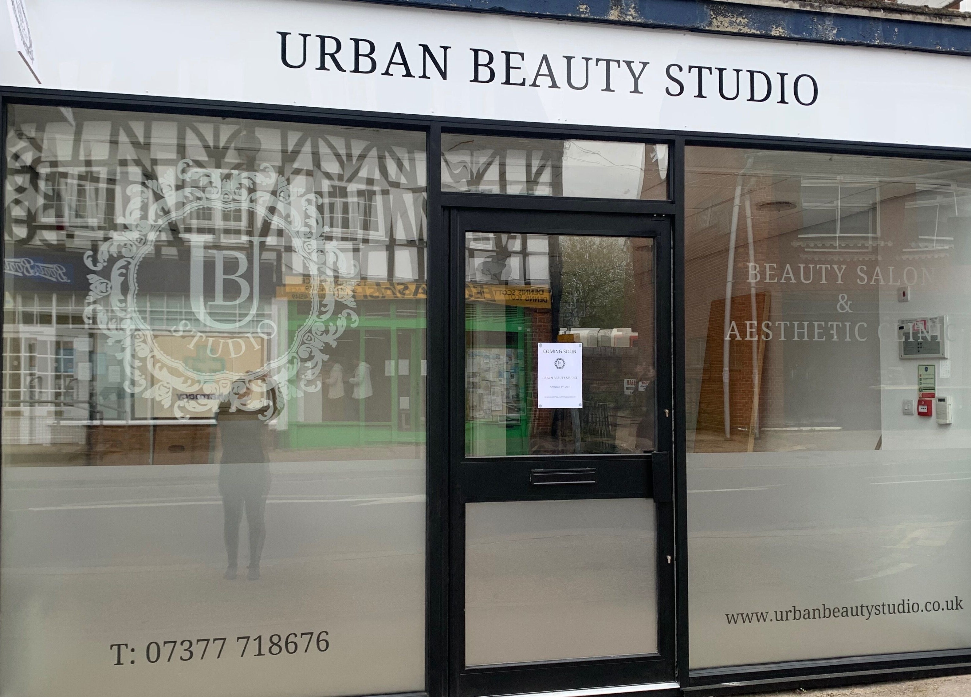 Urban Beauty Studio entrance on a street in Godalming, England, GB.