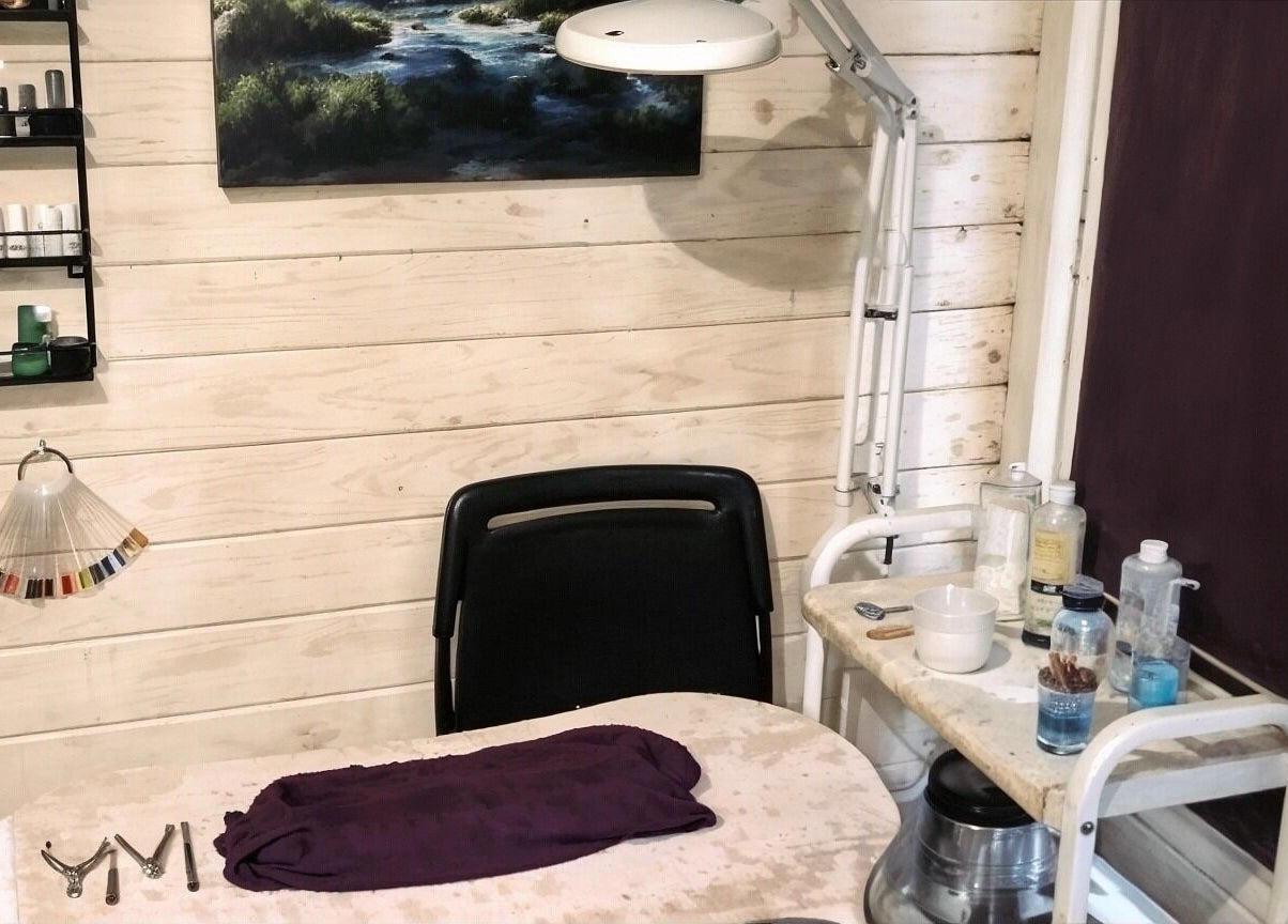 Beauty table setup at Nat-Rural Retreat, Vigo, England, GB with supplies and serene decor.