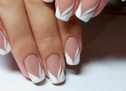 Stylish nail design with white tips at Sherwood Nails and Spa, Sherwood Park, Alberta, CA.