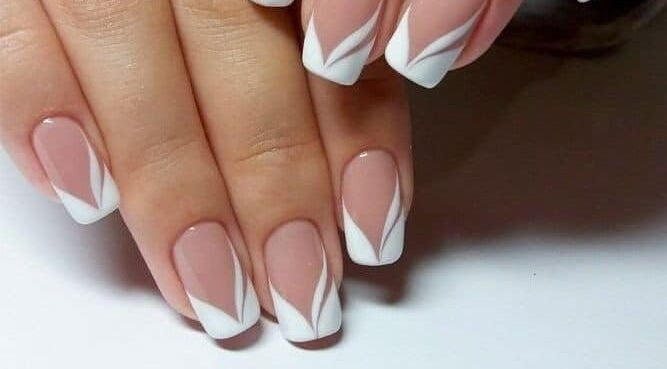 Stylish nail design with white tips at Sherwood Nails and Spa, Sherwood Park, Alberta, CA.