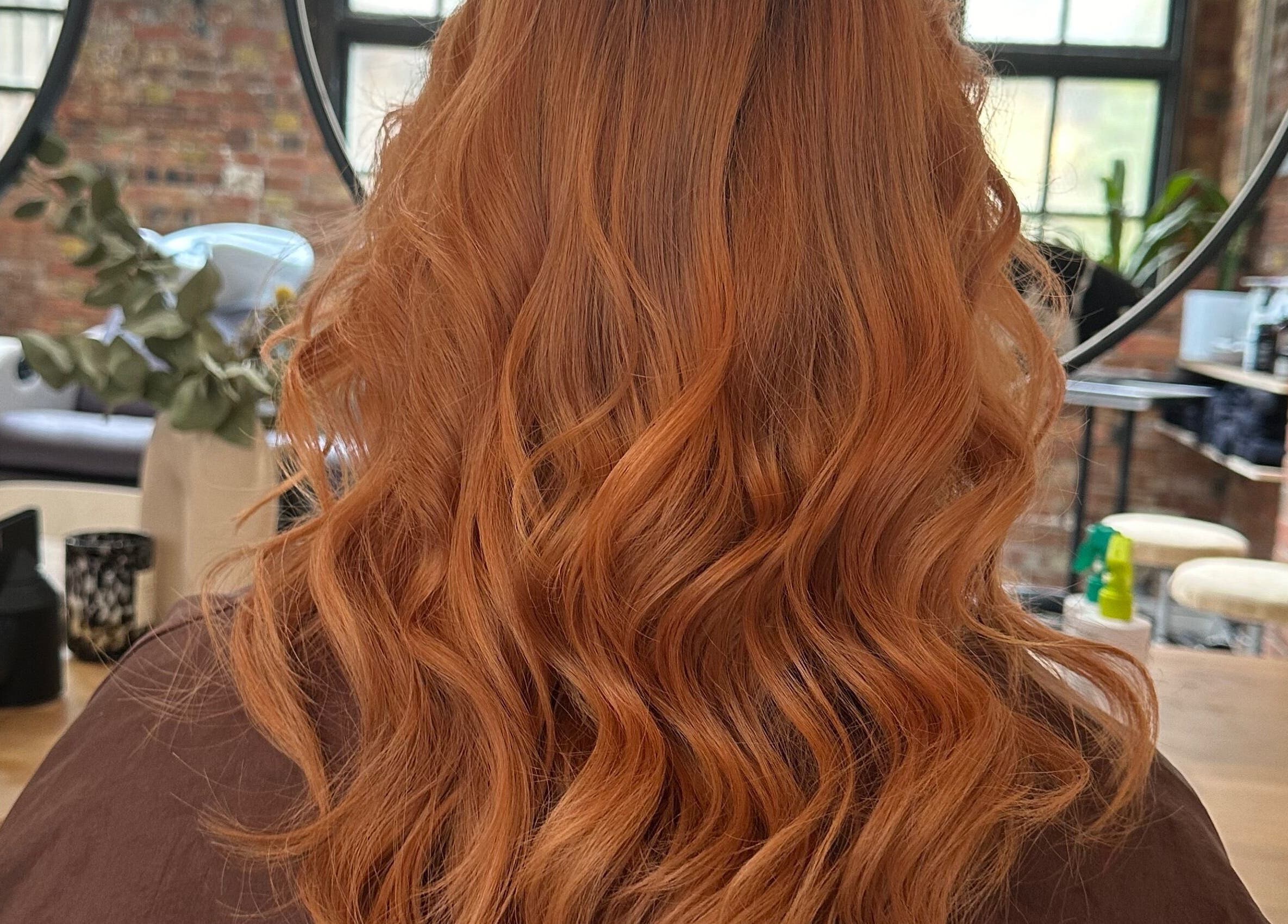 Beautiful wavy auburn hair styled at boo.colourist | East London, London, England, GB.