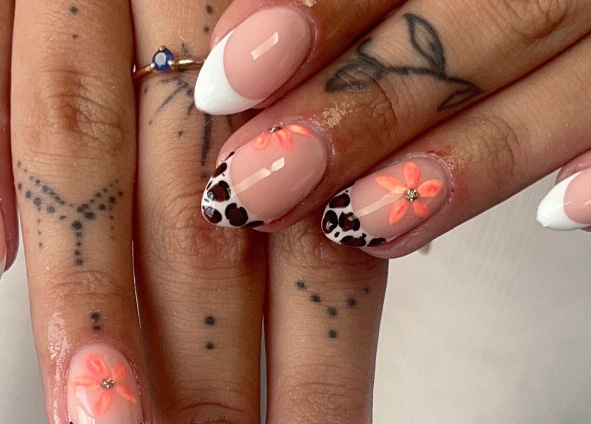 Intricate floral nail art at Gels by Grace, Sunderland, England, GB, showcasing delicate designs and creativity.