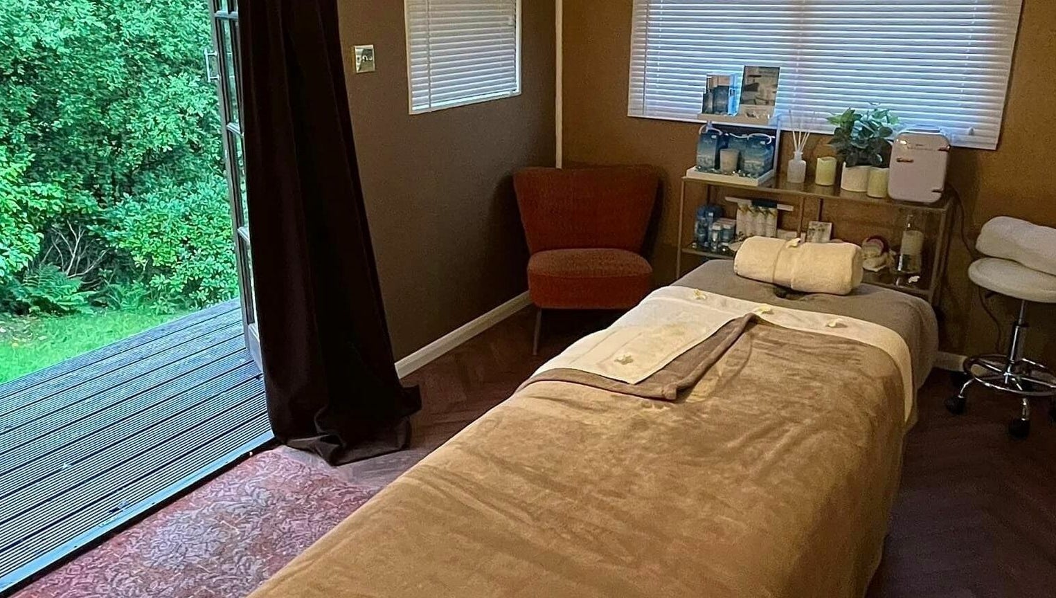 Relaxing view from Tranquility Treatment Room, Whitworth, England, GB showcasing a serene treatment bed.