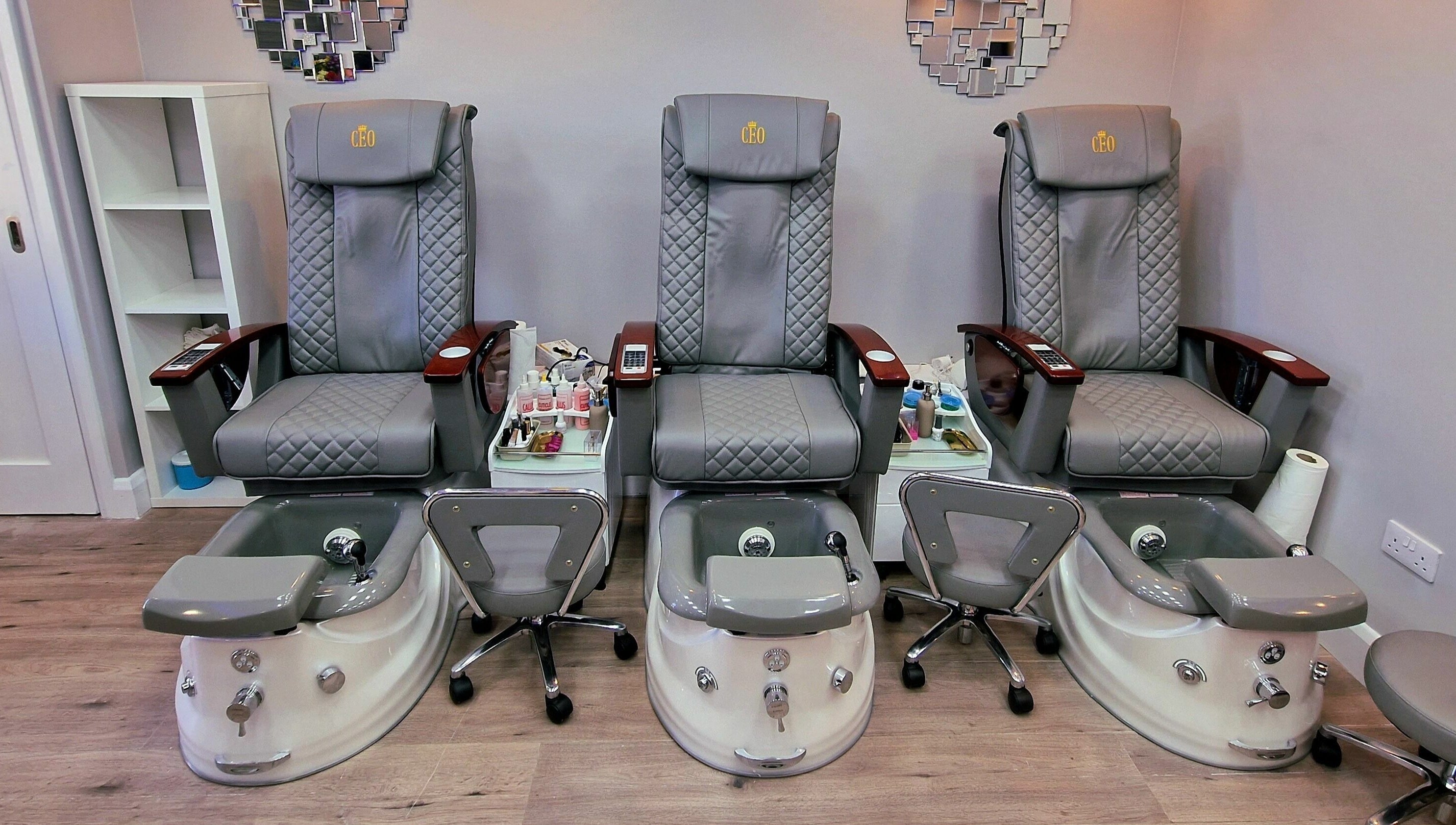 High-end pedicure chairs at Kim.V Nails in Celbridge, County Kildare, IE offer ultimate relaxation.