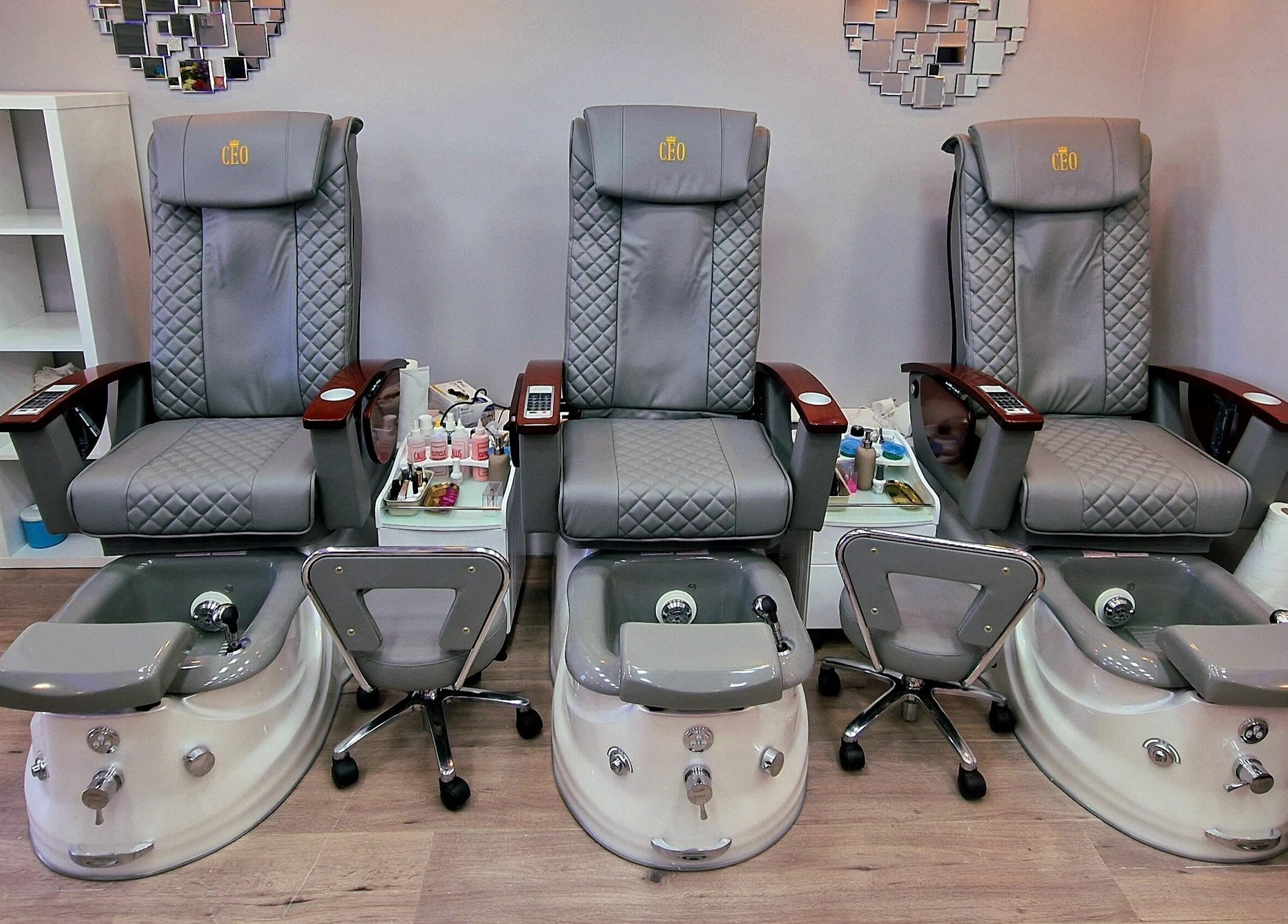 High-end pedicure chairs at Kim.V Nails in Celbridge, County Kildare, IE offer ultimate relaxation.