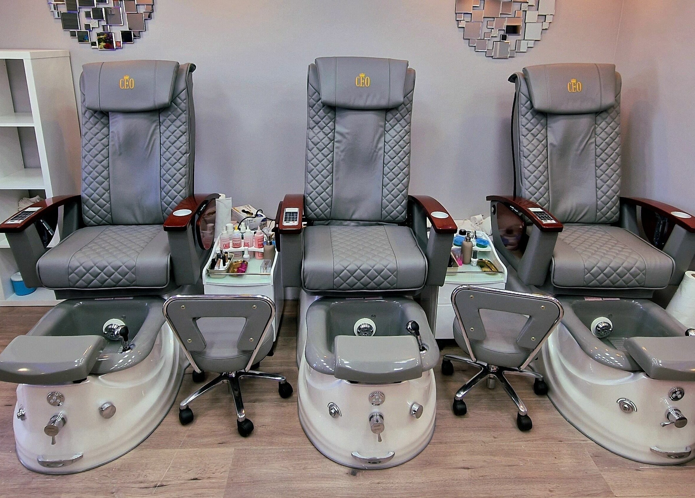 High-end pedicure chairs at Kim.V Nails in Celbridge, County Kildare, IE offer ultimate relaxation.
