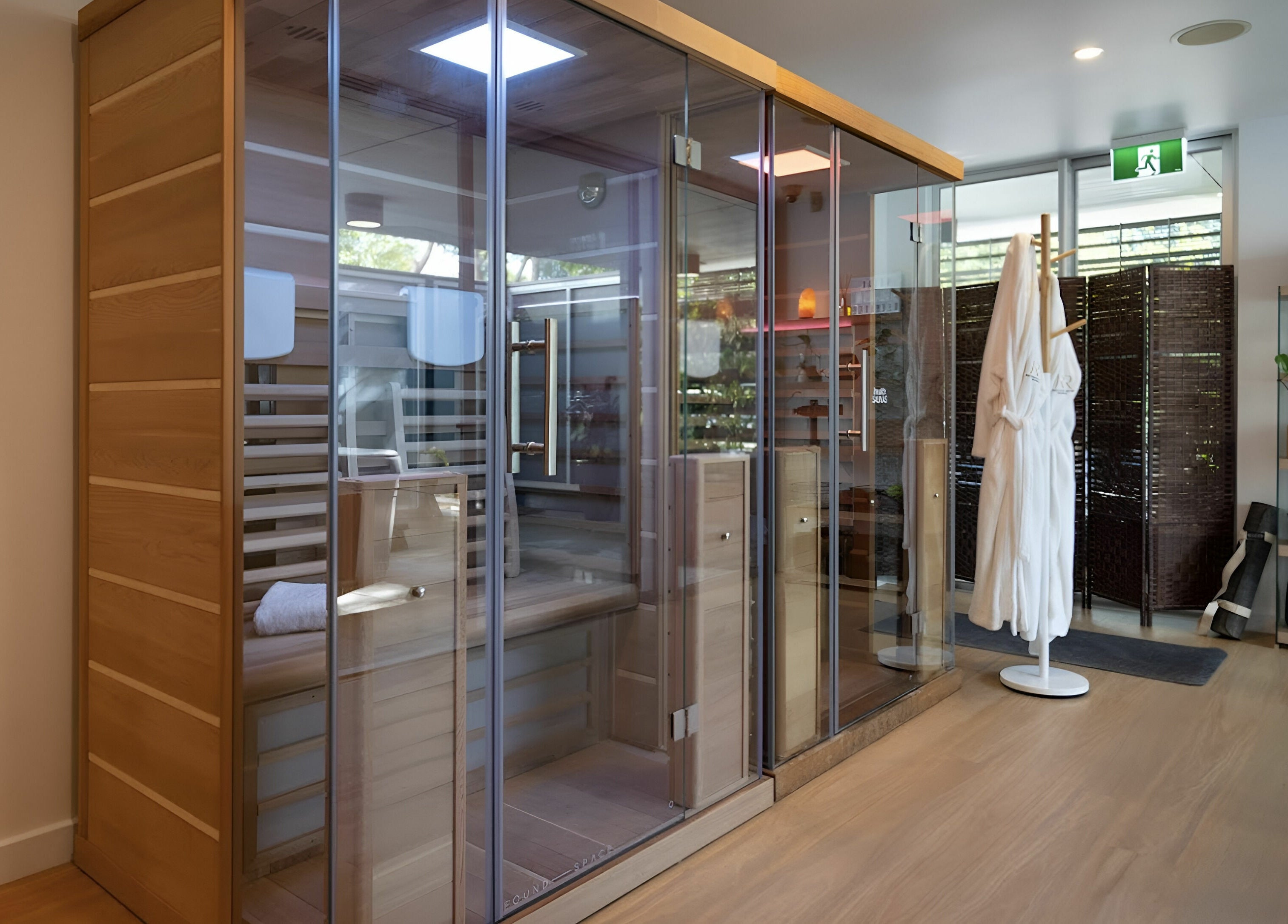 Luxurious sauna at Recovery Room Seaspray in Zilzie, Queensland, AU offering a serene wellness retreat.