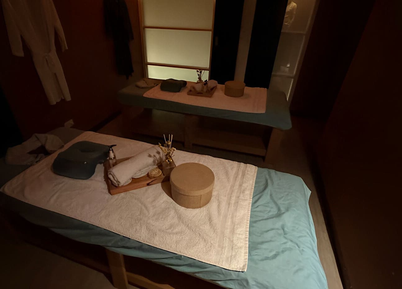 Relaxing massage room at Turquesa Massage and Spa, Makati, Metro Manila, PH with two serene treatment tables.