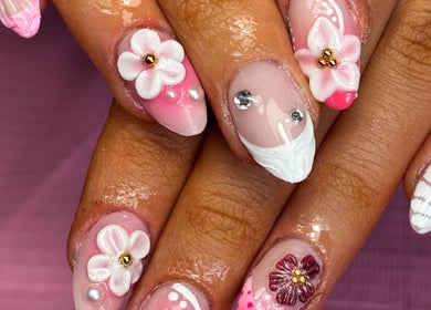 Intricate floral nail art design at Beauty by Lauren F, Belfast, Northern Ireland, GB.