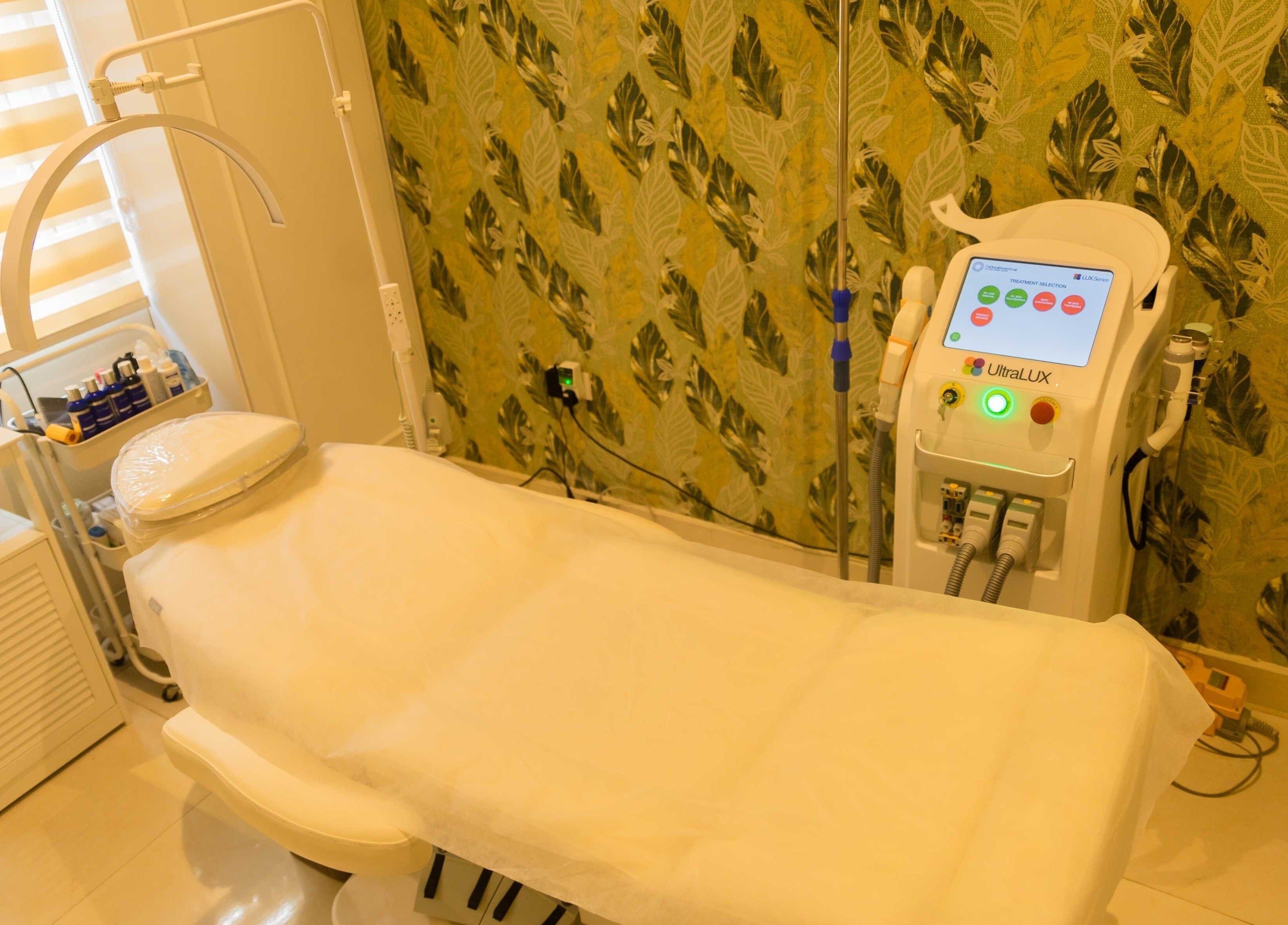 Modern treatment room at The Medspa at Rj4, Lagos, NG featuring advanced equipment and soothing decor.
