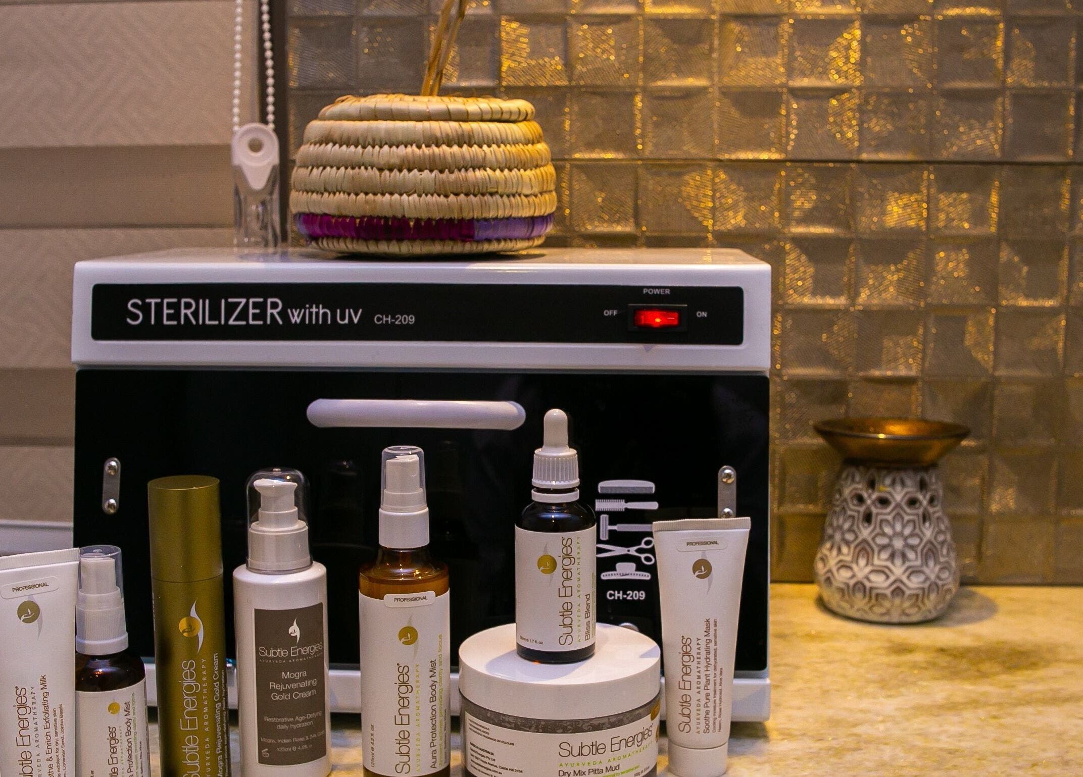 Sterilizer and skincare products at The Medspa at Rj4, Lagos, Lagos, NG, enhancing hygiene and beauty care.