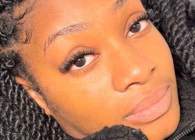 Close-up of a person with beautifully styled eyelashes at Brooke Paris Studios, London, England, GB.