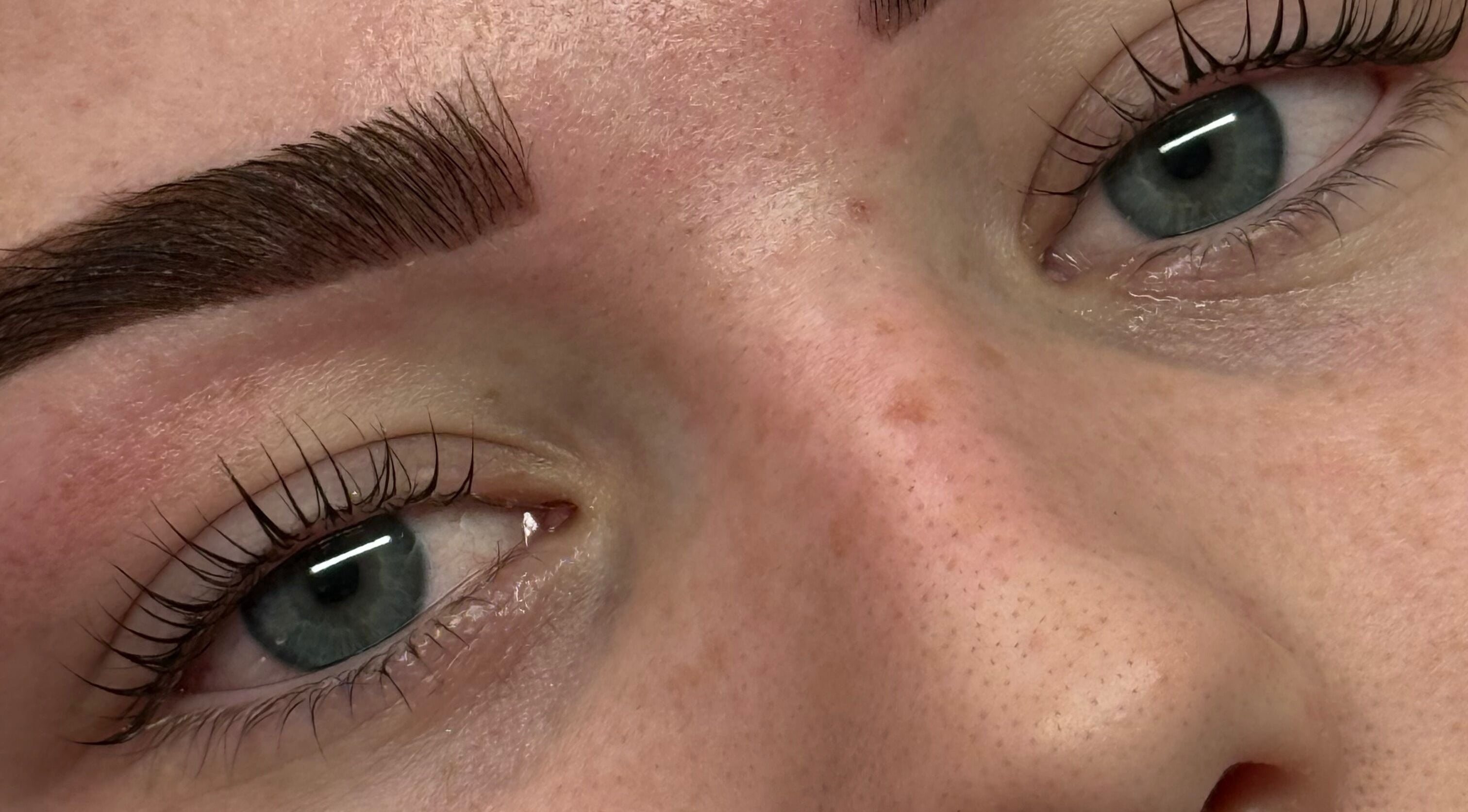 Close-up of expertly shaped brows at Abbiemaysbeautyco in Edgeworth, New South Wales, AU.