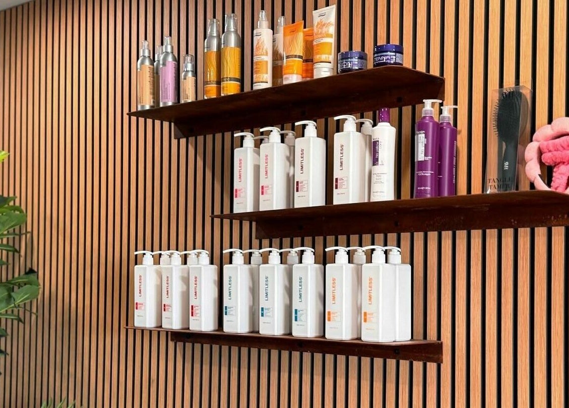 Shelf with beauty products at Outback Hair & Beauty Goulburn in Goulburn, New South Wales, AU.