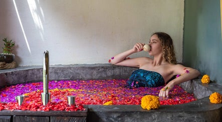 Relaxing flower bath at Flying Bamboo Spa, Bali, Bali, ID. Experience tranquility and luxury.