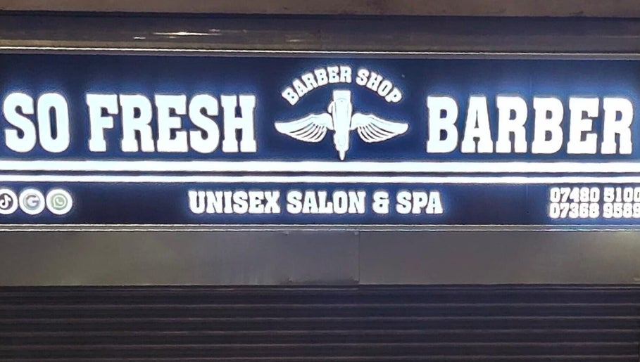 So Fresh Afro Barber signboard at Bolton, England, GB unisex salon and spa.