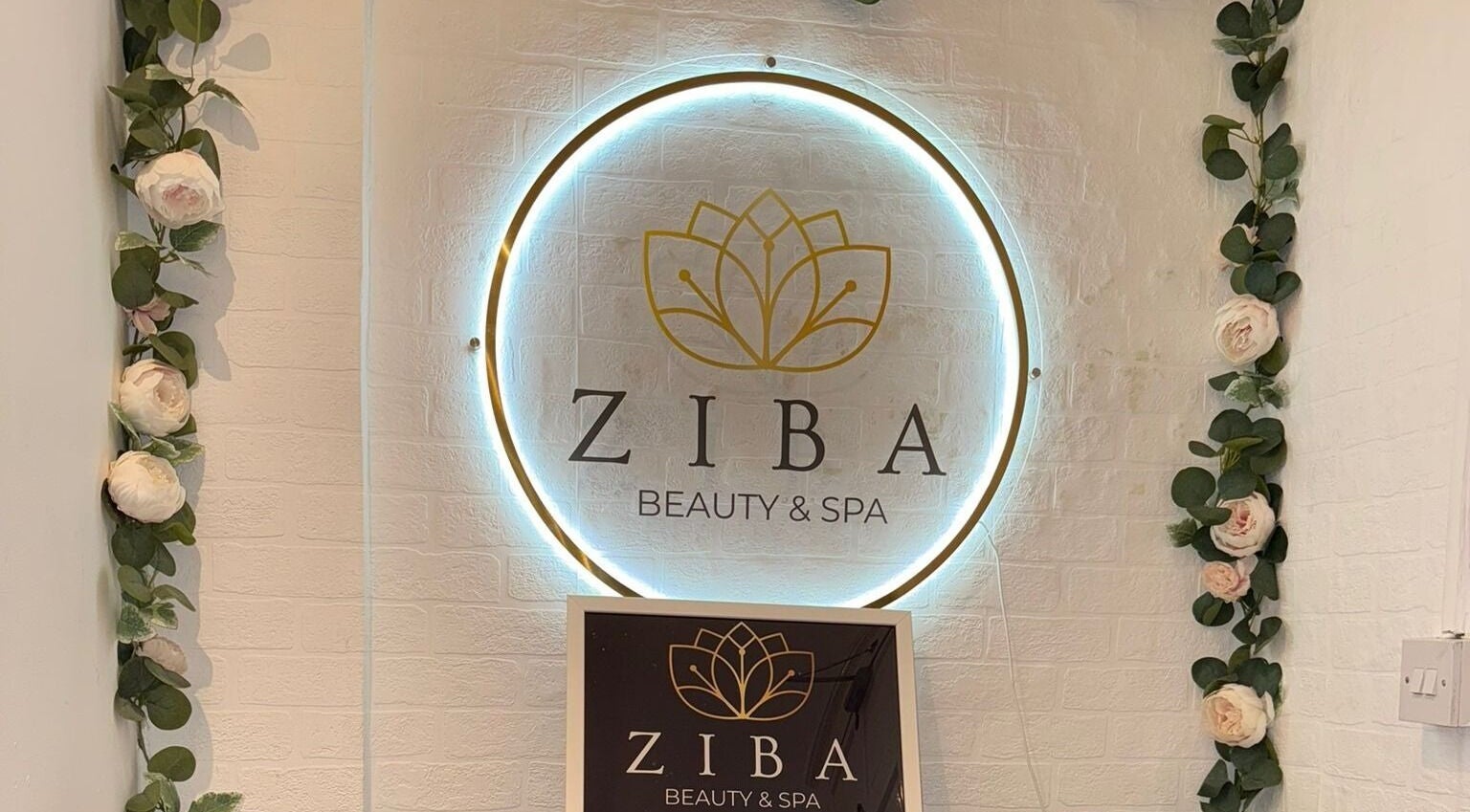 ZIBA Beauty & Spa luminous sign with floral decor in Dublin, County Dublin, IE.