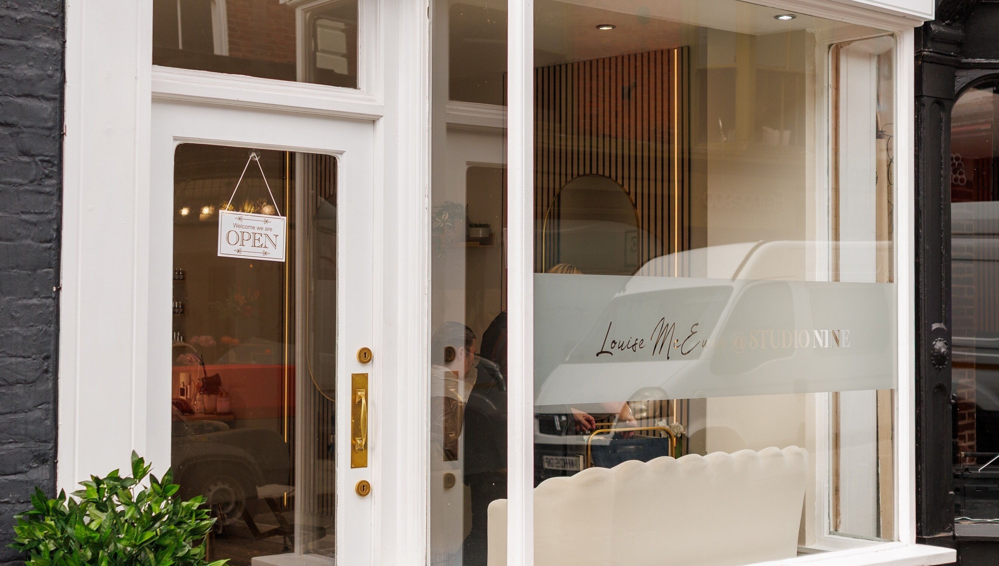 Elegant entrance of Studio Nine with Louise McEwan in Newport, England, GB, featuring stylish decor.