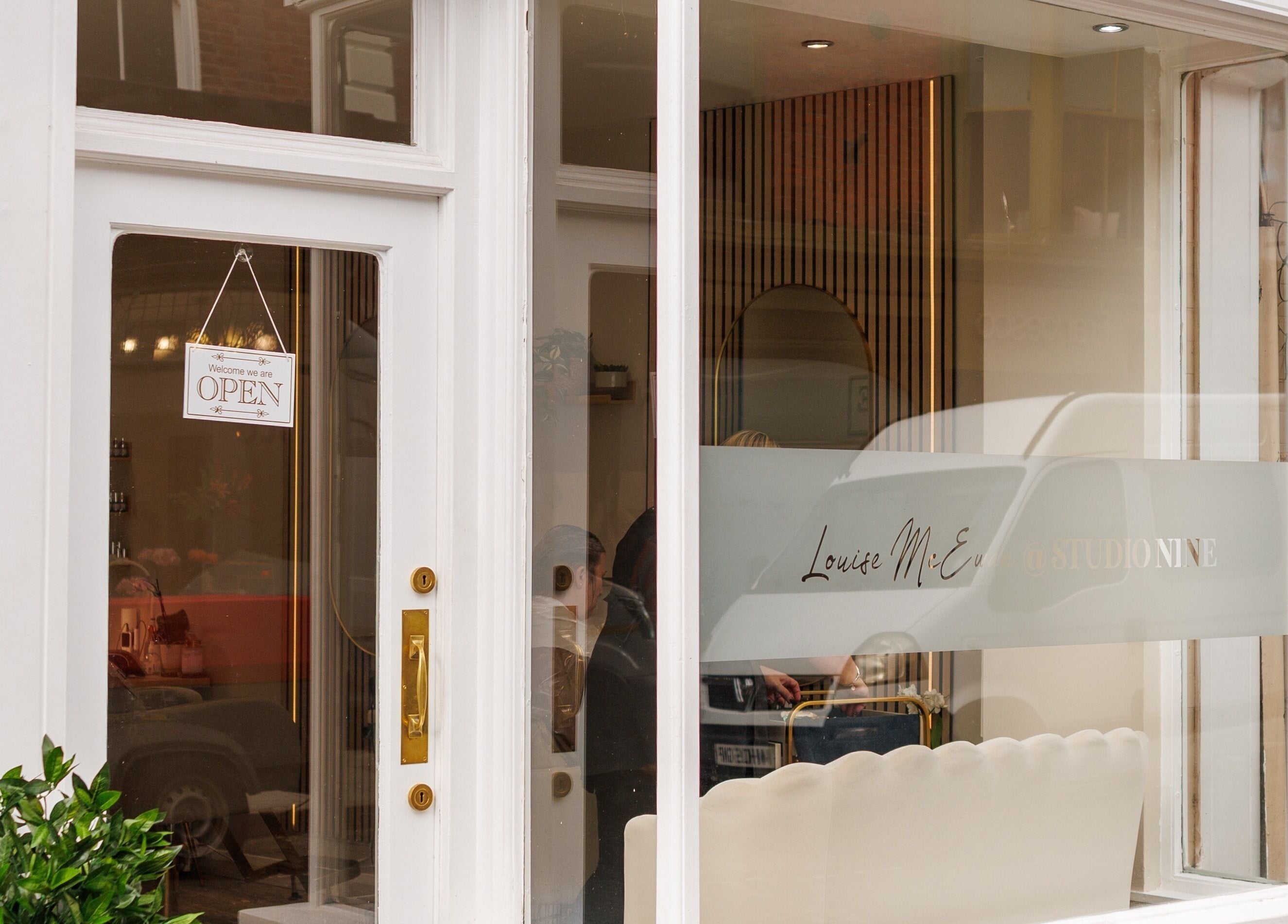 Elegant entrance of Studio Nine with Louise McEwan in Newport, England, GB, featuring stylish decor.