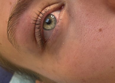 Close-up of a beautifully enhanced eye at Ruby’s Beauty Room, Birmingham, England, GB.