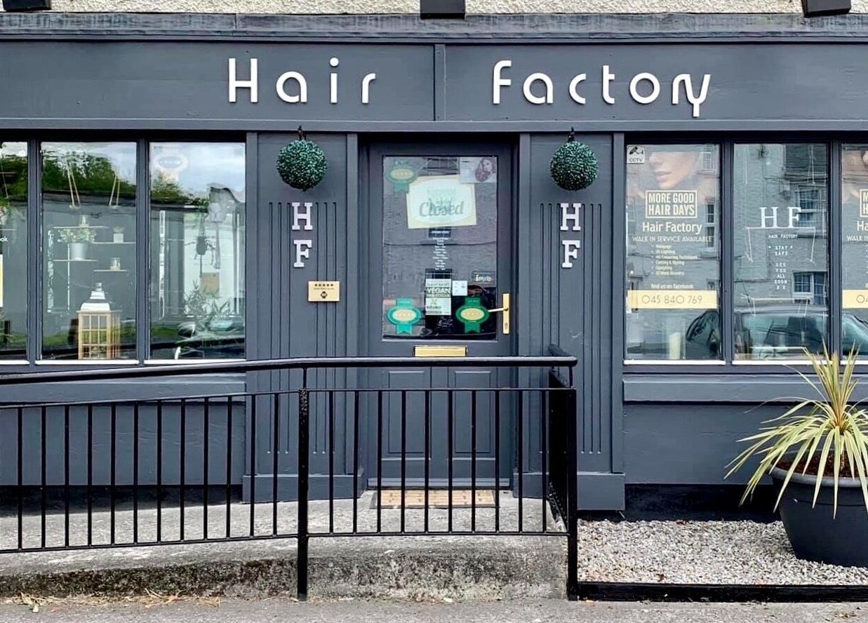 Entrance of Hair Factory in Prosperous, County Kildare, IE with stylish decor and inviting ambiance.