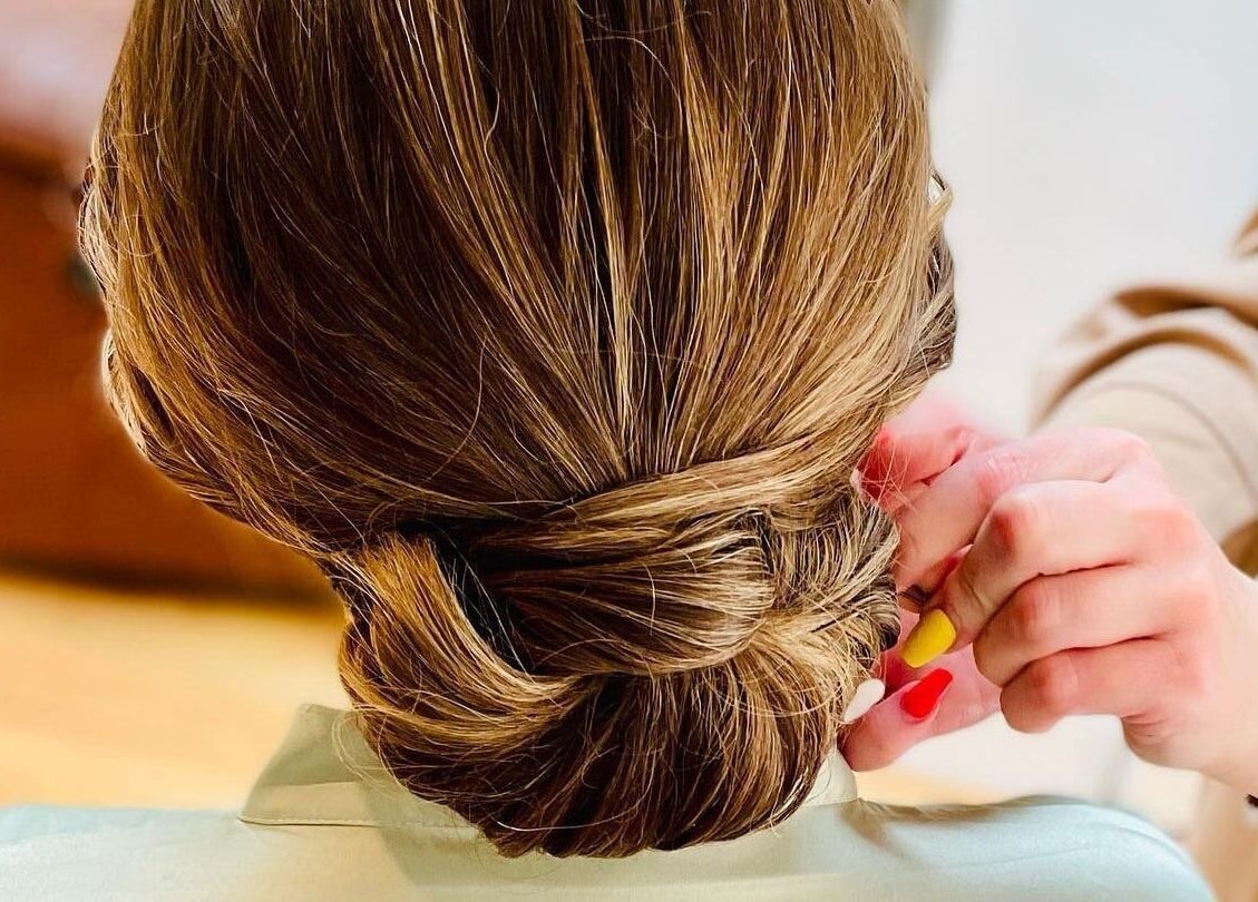 Expert hair styling at Hair Factory, Prosperous, County Kildare, IE. Beautiful updo being perfected.