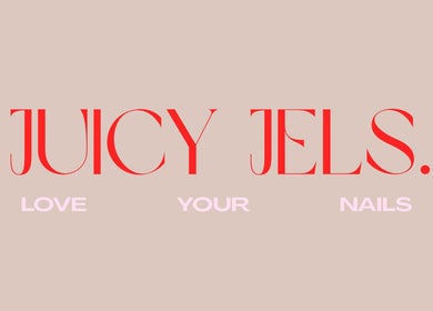 Juicy Jels brand logo, vibrant red text on beige, Melbourne, Victoria, AU.