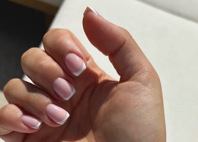 French manicure nails at Juicy Jels in Melbourne, Victoria, AU, showcasing chic style and flawless finish.