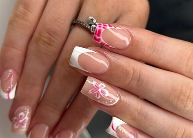 Elegant nail art with floral design at MISSY Aesthetics & Gals in Douglas, Douglas, IM.