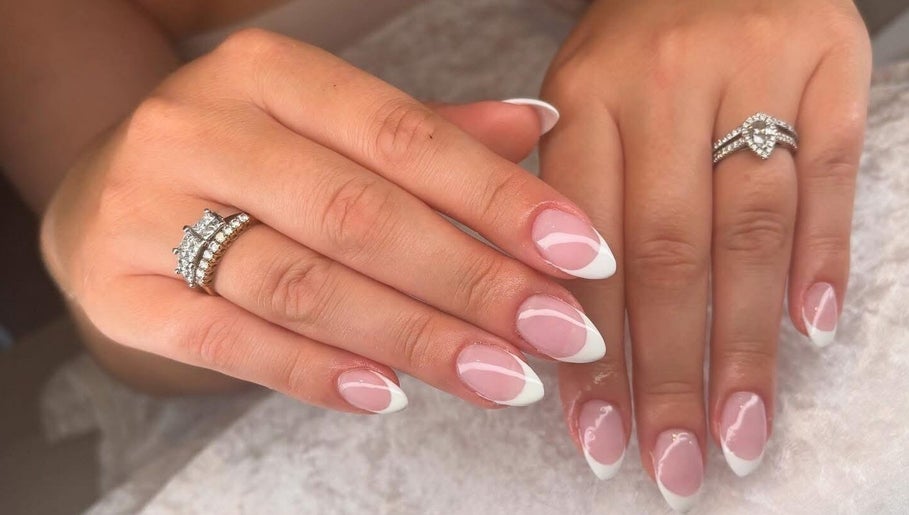 French manicure with diamond rings at Jessica Bentley Beauty, Brough, England, GB.