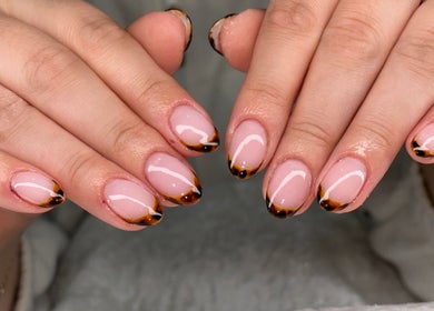 Stylish tortoiseshell French manicure at Jessica Bentley Beauty, Brough, England, GB.