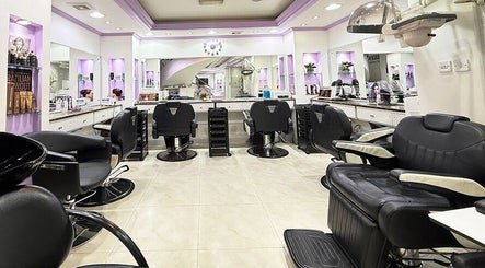 Interior of SAbeauti Professional Ladies Salon, Dubai, AE; modern chairs and styling stations.