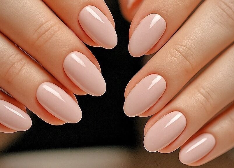 Elegant soft pink manicured nails at Nel Nails, Aughnacloy, Northern Ireland, GB, showcasing timeless style.