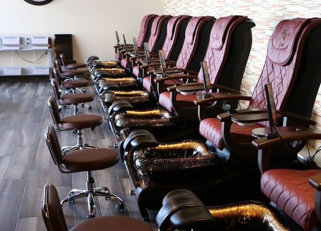 Luxurious pedicure chairs at Elegant Nails and Spa in London, Ontario, CA provide a relaxing experience.