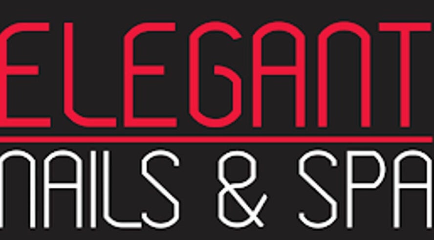Elegant Nails and Spa logo in London, Ontario, CA displayed in stylish red and white font.