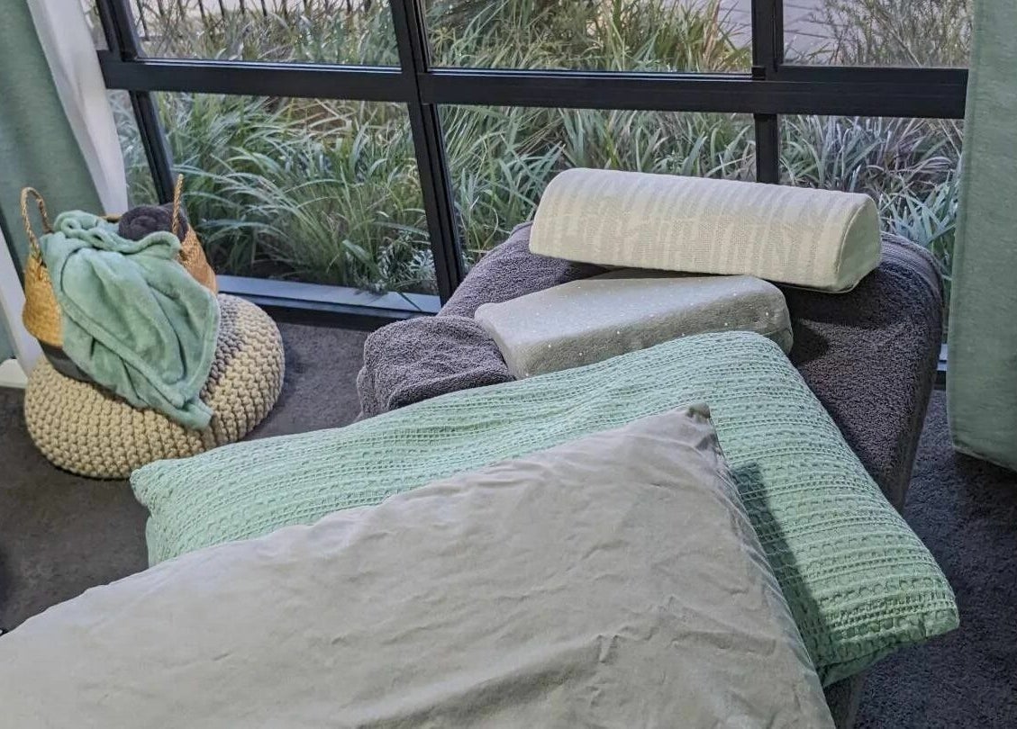Peaceful massage room at Eucalypt Remedial Massage, Wellard, Western Australia, AU with soothing decor and greenery.
