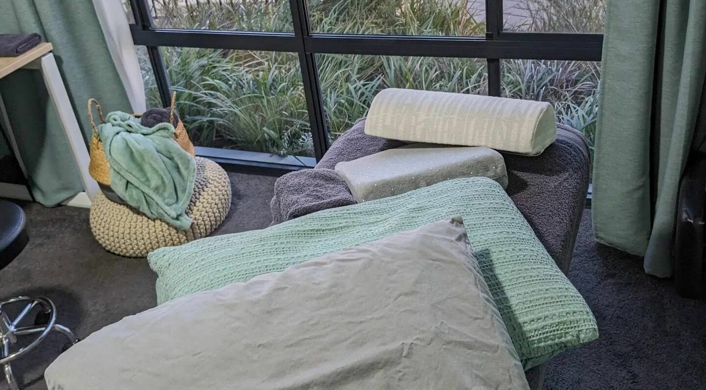 Peaceful massage room at Eucalypt Remedial Massage, Wellard, Western Australia, AU with soothing decor and greenery.