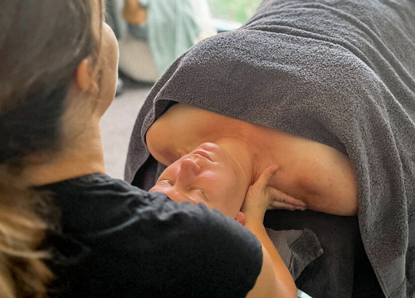 Therapist providing a calming massage at Eucalypt Remedial Massage, Wellard, Western Australia, AU.