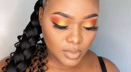 Woman with sunset eye makeup at Glamfair Beauty Bar, Randburg, Gauteng, ZA.
