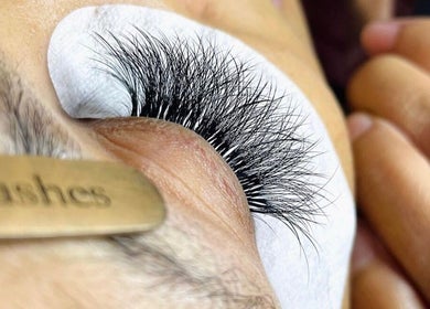 Closeup of eyelash extensions at Glamfair Beauty Bar, Randburg, Gauteng, ZA, showcasing meticulous application.