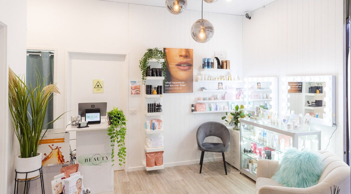 Chic interior of Katra Beauty in Kennington, Victoria, AU with modern decor and premium beauty products.