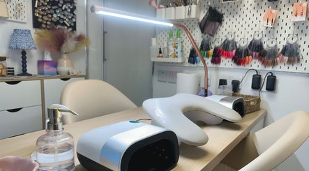Elegant nail studio setup at HCM Nails in Falmouth, England, GB, featuring modern manicure equipment.