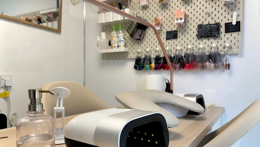 Inside Hannah Morant Nails in Falmouth, England featuring a modern nail station setup.