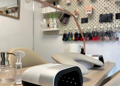 Inside Hannah Morant Nails in Falmouth, England featuring a modern nail station setup.