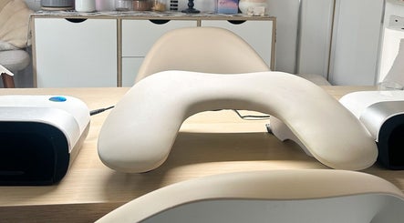 Elegant nail station at Hannah Morant Nails, Falmouth, England, GB, showcasing comfort and style.