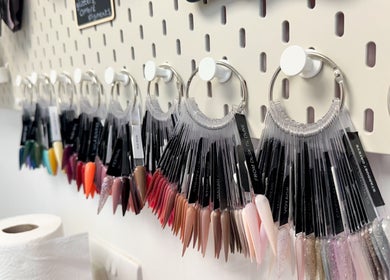 Nail polish colors displayed at Hannah Morant Nails, Falmouth, England, GB.