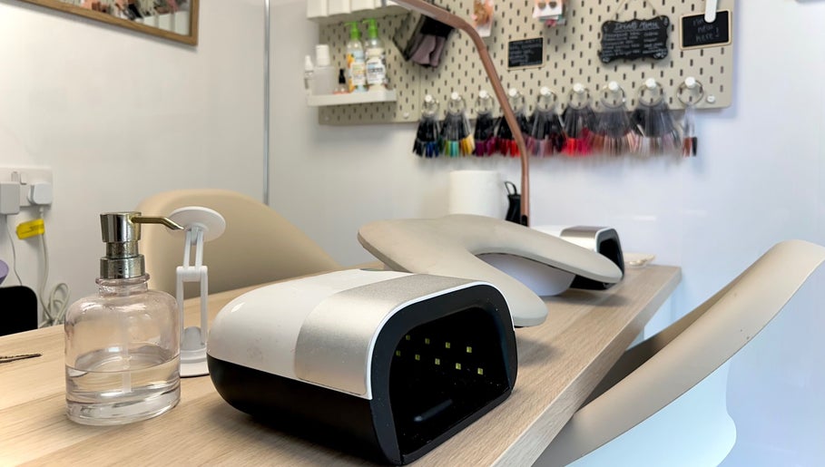 Manicure station at Nails by Hannah Morant, Falmouth, England, GB, showcasing tools and inviting setup.