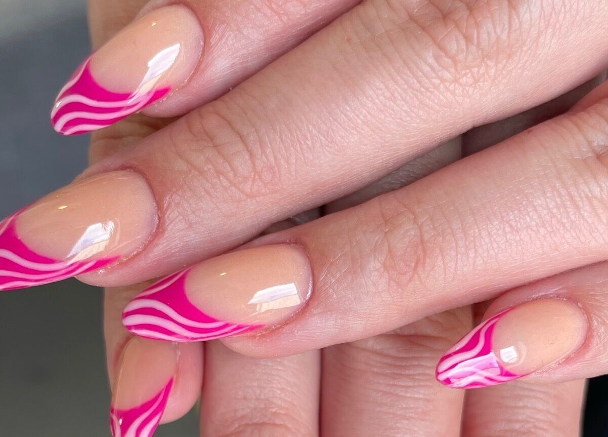 Stylish pink wave nail art at Nails By Jamie, Applecross, Western Australia, AU.