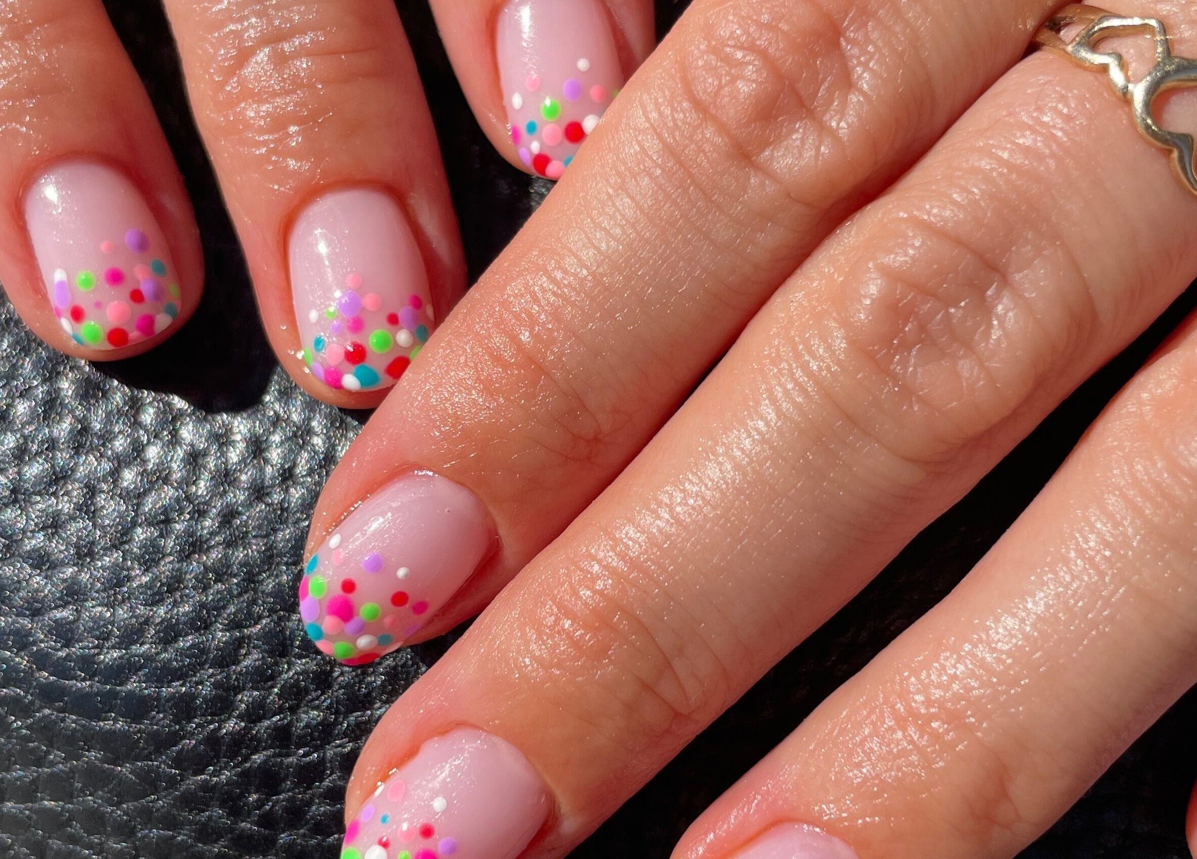 Vibrant confetti nail design at Nails By Jamie, Applecross, Western Australia, AU.